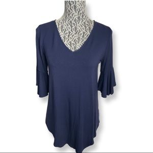 Zenana Navy Top w/ Ruffle 3/4 sleeve
